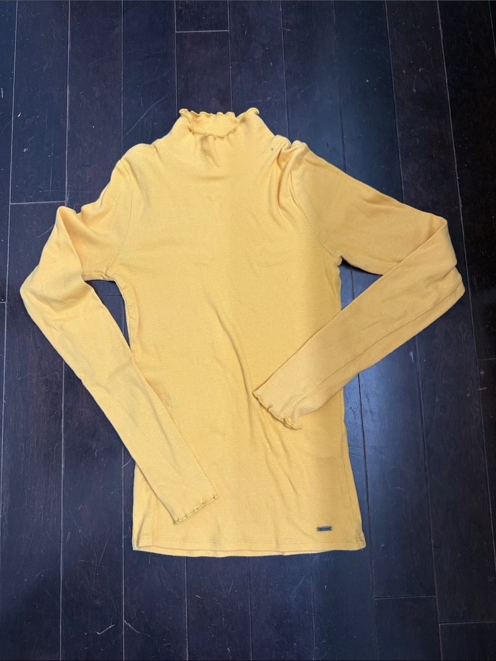 Hollister Mustard Ruffle Mock-Neck Long Sleeve Top